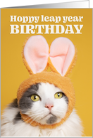 Happy Leap Year Birthday Funny Bunny Cat Humor card