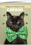 Happy St. Patrick’s Day Custom Name Cute Cat in Bow Tie Humor card