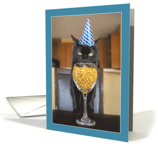 Happy Birthday Spoiled Cat Eating From Wine Glass Humor card (1603158)