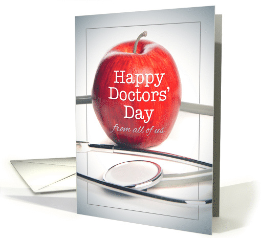 Happy Doctors' Day From All of Us Apple and Stethoscope Image card