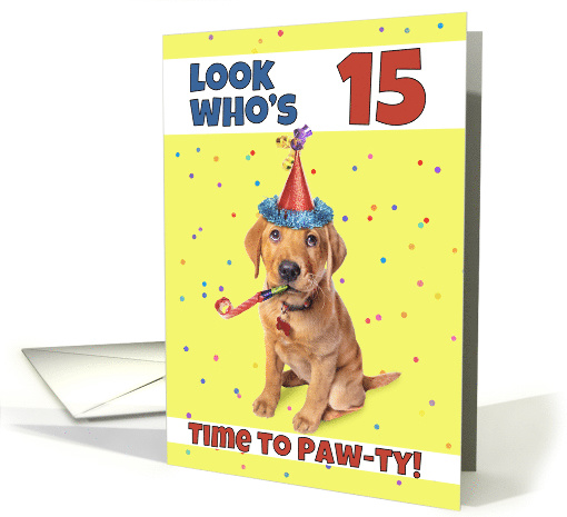 Happy 15th Birthday Cute Puppy in Party Hat Humor card (1604220)