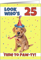 Happy 25th Birthday Cute Puppy in Party Hat Humor card