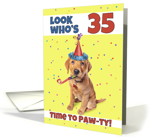 Happy 35th Birthday Cute Puppy in Party Hat Humor card (1604226)