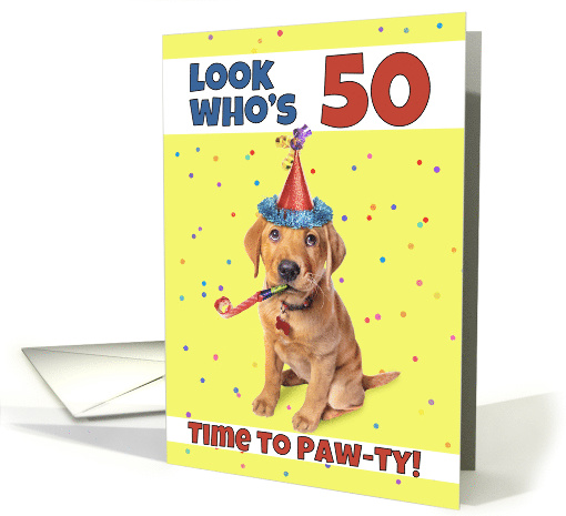 Happy 50th Birthday Cute Puppy in Party Hat Humor card (1604234)