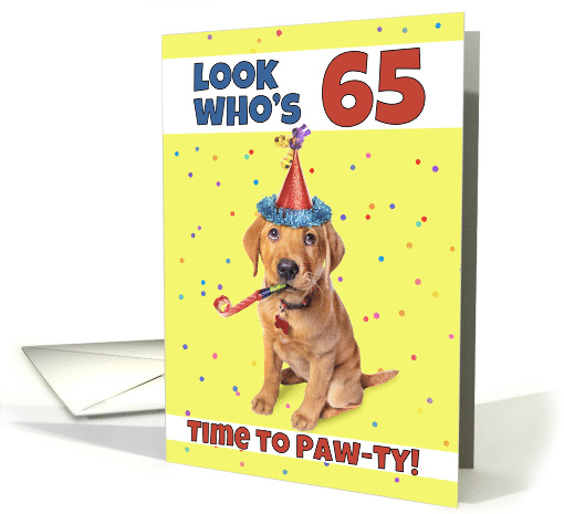Happy 65th Birthday Cute Puppy in Party Hat Humor card (1604240)