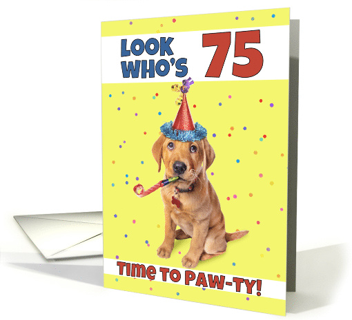 Happy 75th Birthday Cute Puppy in Party Hat Humor card (1604244)