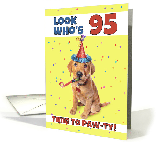 Happy 95th Birthday Cute Puppy in Party Hat Humor card (1604252)