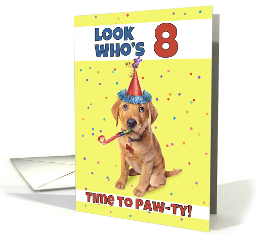 Happy 8th Birthday Cute Puppy in Party Hat Humor card (1604396)