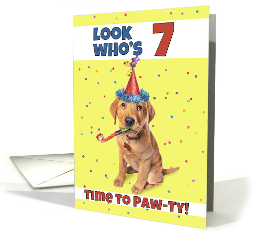 Happy 7th Birthday Cute Puppy in Party Hat Humor card (1604404)