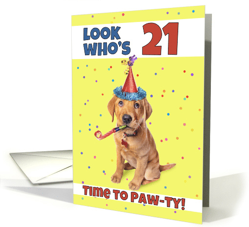 Happy 21st Birthday Cute Puppy in Party Hat Humor card (1604924)