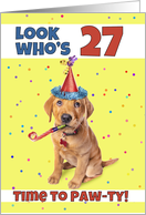 Happy 27th Birthday Cute Puppy in Party Hat Humor card