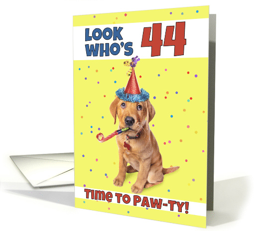 Happy 44th Birthday Cute Puppy in Party Hat Humor card (1605222)