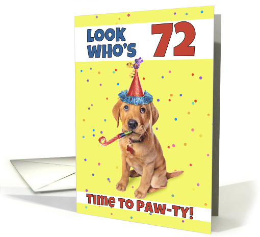 Happy 72nd Birthday Cute Puppy in Party Hat Humor card (1605426)