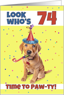 Happy 74th Birthday Cute Puppy in Party Hat Humor card