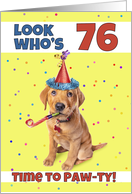Happy 76th Birthday Cute Puppy in Party Hat Humor card