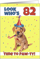 Happy 82nd Birthday Cute Puppy in Party Hat Humor card