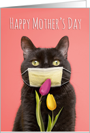 Happy Mother’s Day Cat in Face Mask With Flowers Coronavirus Humor card