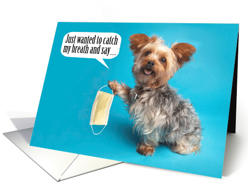 Happy Mother's Day Yorkie Dog Holding Face Mask Coronavirus Humor card