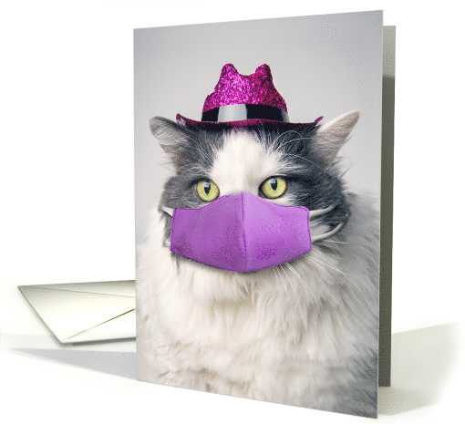 Thinking of You Cat Face Mask Coronavirus Social Distancing Humor card