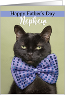 Happy Father’s Day Nephew Cool Cat in Big Bow Tie Humor card