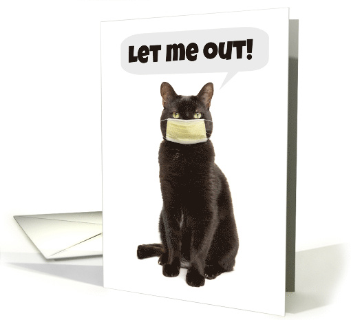 Thinking of You Cat in Face Mask Wanting Out Covid-19 Humor card