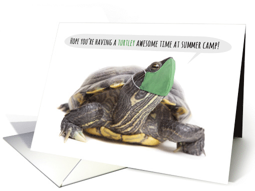 Thinking of You Summer Camp Turtle in Coronavirus Face Mask Humor card