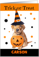 Happy Halloween Custom Name Cute Puppy in Costume Humor card
