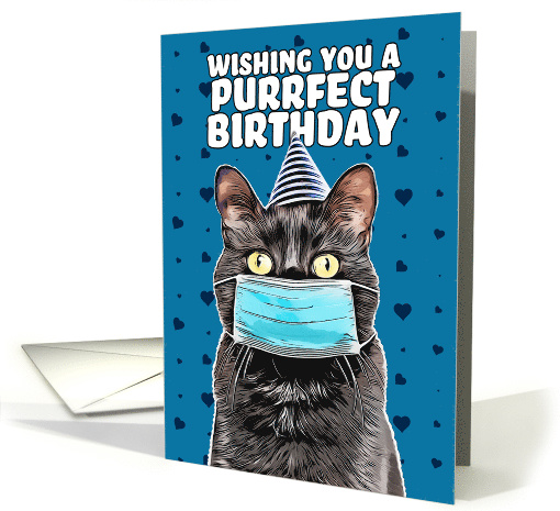 Happy Birthday Funny Cartoon Cat in Coronavirus Face Mask Humor card