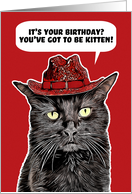 Happy Birthday Funny Cat in Hat Illustration card