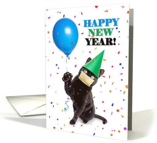 Happy New Year Cat in Coronavirus Face Mask Humor card