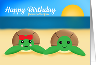 Happy Birthday From Both of Us Cute Sea Turtle Illustration card