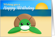 Happy Birthday Cute Sea Turtle in Coronavirus Mask Illustration card