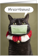 Merry Christmas Cat Talking Through Face Mask Coronavirus Humor card