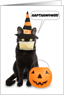 Happy Halloween Cat Talking Through Face Mask Coronavirus Humor card