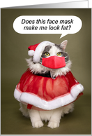 Merry Christmas Fat Cat in Santa Outfit with Pandemic Face Mask Humor card