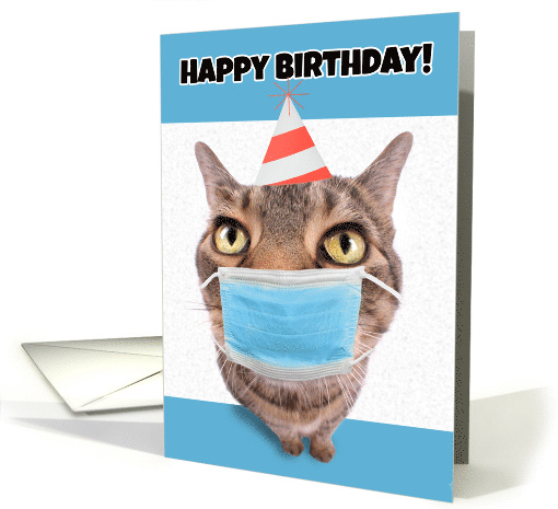 Happy Birthday Tabby Cat in Coronavirus Face Mask Humor card (1636148)