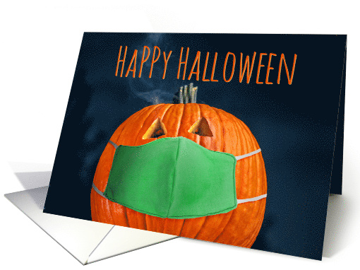 Happy Halloween Pumpkin in Coronavirus Face Mask Humor card (1636426)
