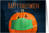Happy Halloween Pumpkin in Coronavirus Face Mask Humor card