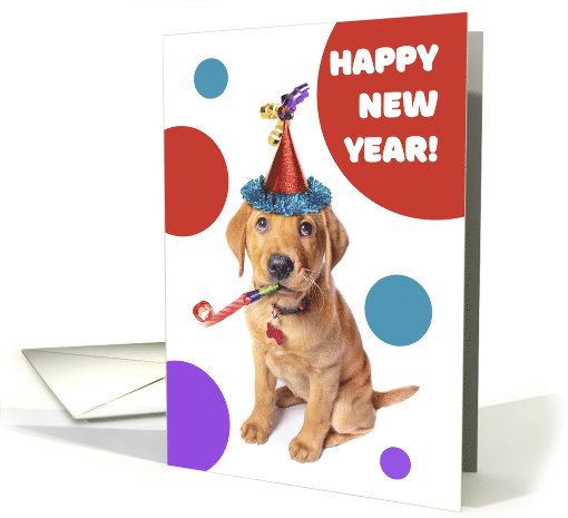 Happy New Year Cute Red Fox Labrador Puppy in Party Hat card (1639084)
