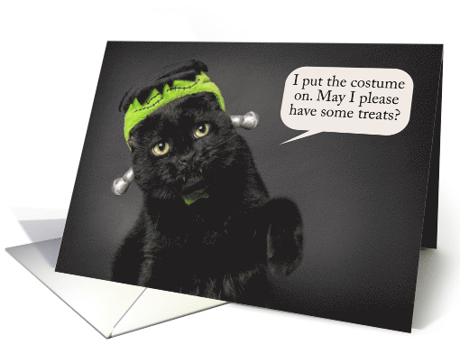 Happy Halloween For Anyone Cute Cat in Frankenstein Costume Humor card