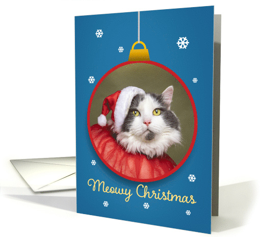 Merry Christmas Cute Cat in Santa Hat on Ornament Humor card (1640642)