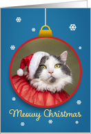 Merry Christmas Cute Cat in Santa Hat on Ornament Humor card