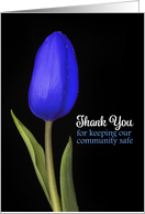 Thank You Police Blue Wet Tulip With Visable Water Drops Photograph card