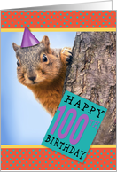 Happy 100th Birthday Cute Squirrel in Party Hat Humor card