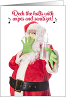 Merry Christmas Santa in Face Mask Holding Hand Sanitizer Humor card