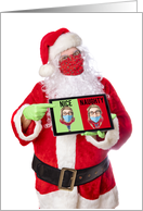 Merry Christmas Santa in Face Mask Holding Naught and Nice List Humor card
