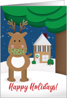 Happy Holidays Reindeer Outdoors in Coronavirus Face Mask card