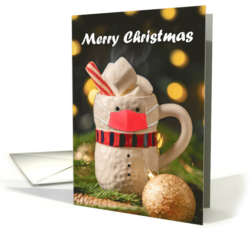 Merry Christmas Snowman Mug in Coronavirus Face Mask card (1657388)