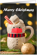 Merry Christmas Snowman Mug in Coronavirus Face Mask card