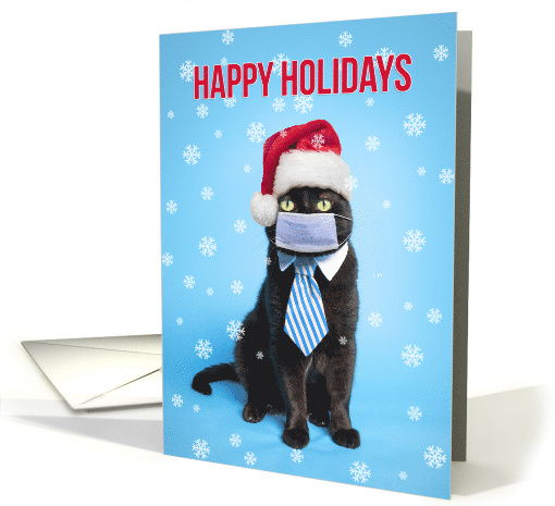 Happy Holidays Cat in Business Tie and Coronavirus Face... (1659200)